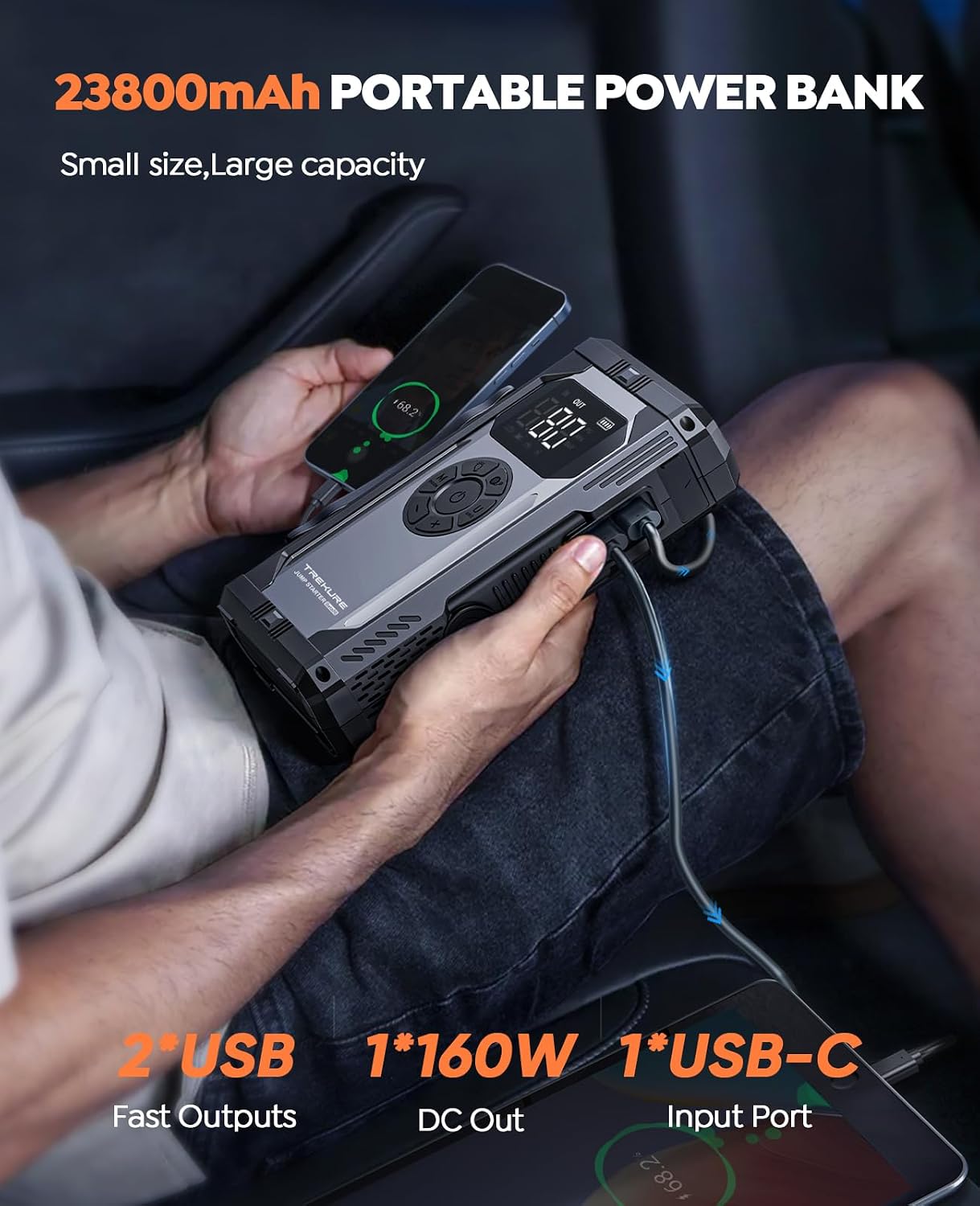 TREKURE 8-in-1 Jump Starter with Air Compressor 6000A 150PSI Portable Car Battery Jump Starter (All Gas/10L Diesel)