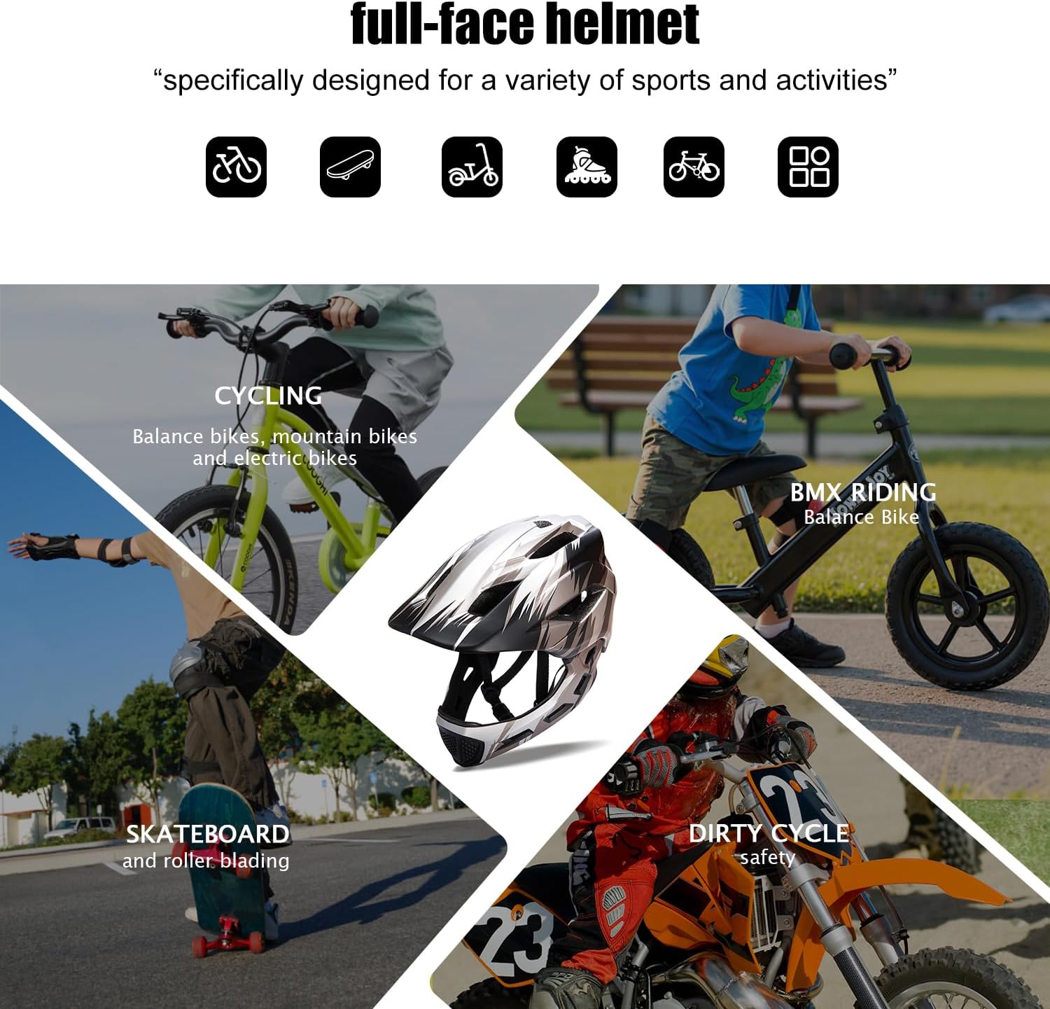 Toddler and Kids Full Face Bike Helmet Girl and Boy BMX