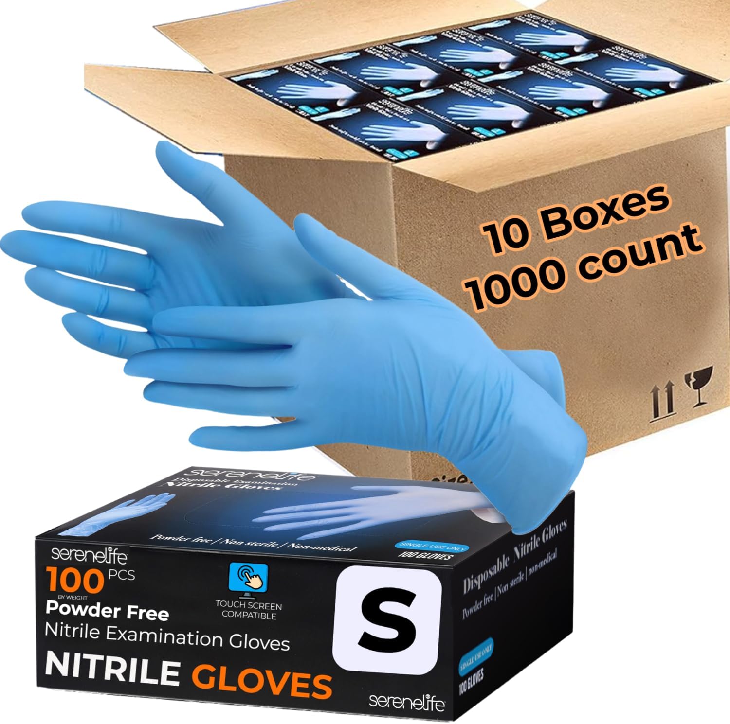 SereneLife 100 Pcs Nitrile Disposable Gloves - Soft Industrial Gloves, Vinyl Gloves Powder-Free, Latex-Free Protective Gloves, Soft and Comfortable