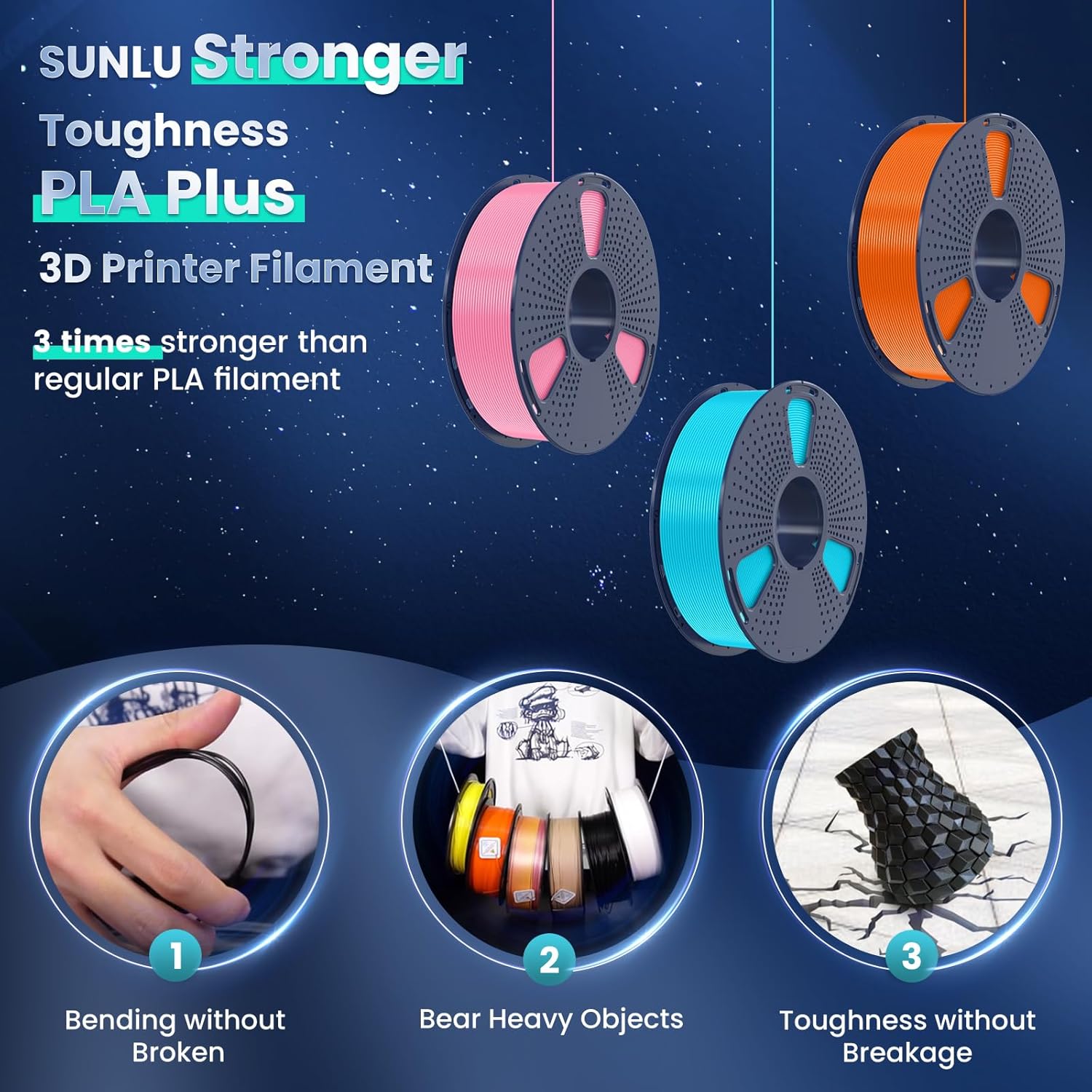 SUNLU PLA Plus Filament 1.75mm White 1KG