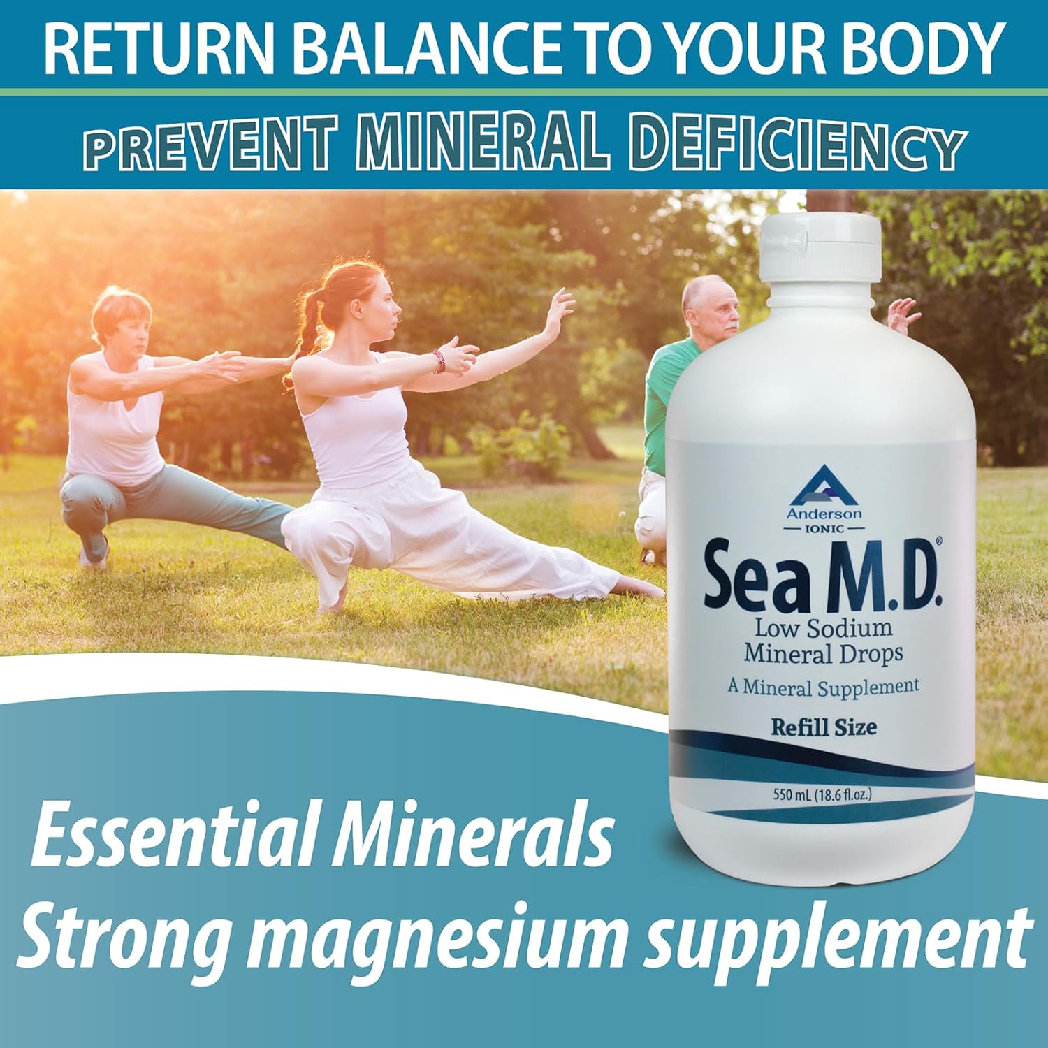 Anderson Sea M.D. Concentrated Trace Mineral Drops, 79 Trace Minerals with Magnesium, Sodium and Chloride Electrolytes - Supports Hydration, Energy, Muscles and Bone Health - 4 Fl Oz, 60 Servings