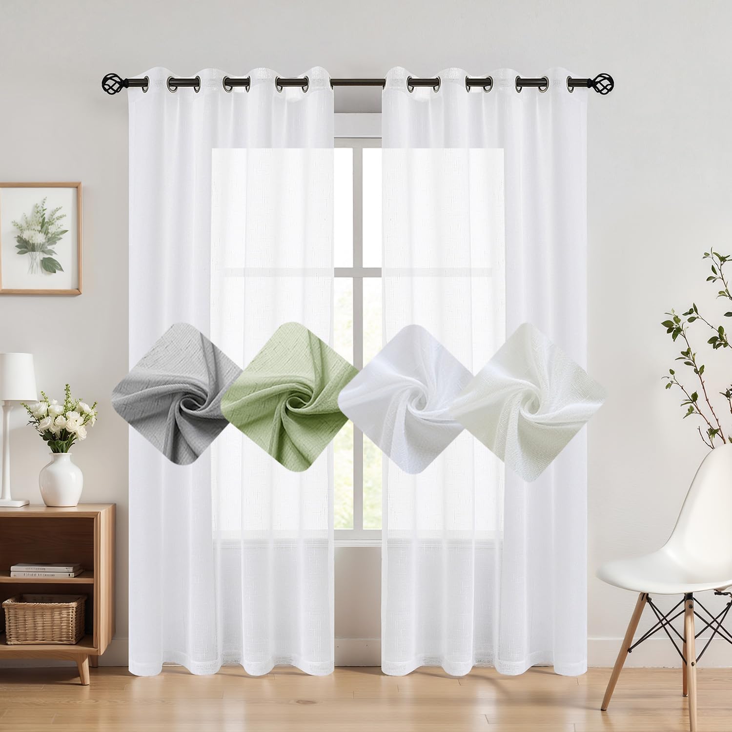 Randall Off White Sheer Open Weave Curtain for Living Room 2 Panels,72"