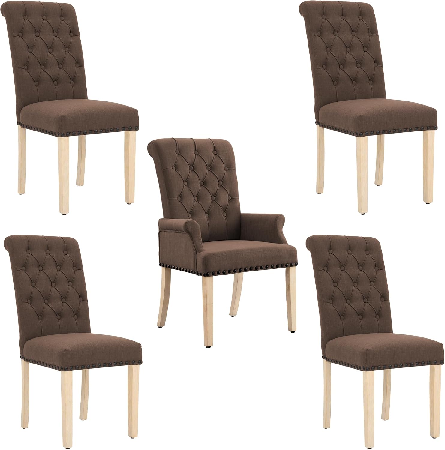 adochr Dining Chairs with Arms,Linen High Back Dining Room Chairs, Beige