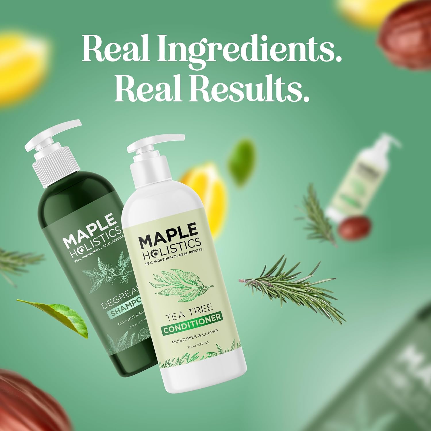 Sulfate Free Shampoo and Conditioner Set - Tea Tree Sage and Rosemary Shampoo and Conditioner for Dry Flaky Scalp Care - Deep Cleansing Color Safe Shampoo and Conditioner for Damaged Dry Hair Care