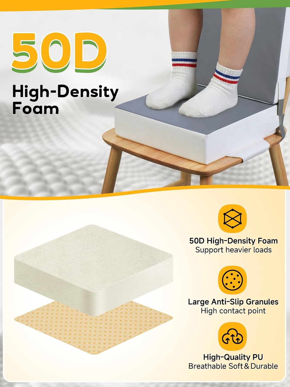 Booster Seat for Kitchen Chair - Toddler Booster Seat for Dining Table - PU Washable Double-Safety Straps with Buckle