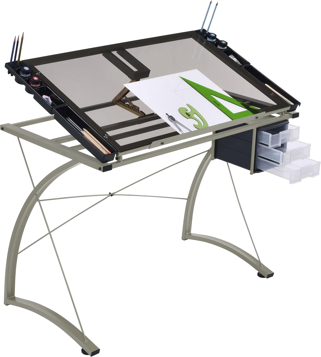 Coaster Home Furnishings - Melo - Metal and Glass - 41-Inch Drafting Table with Adjustable Pitch, Three Drawers