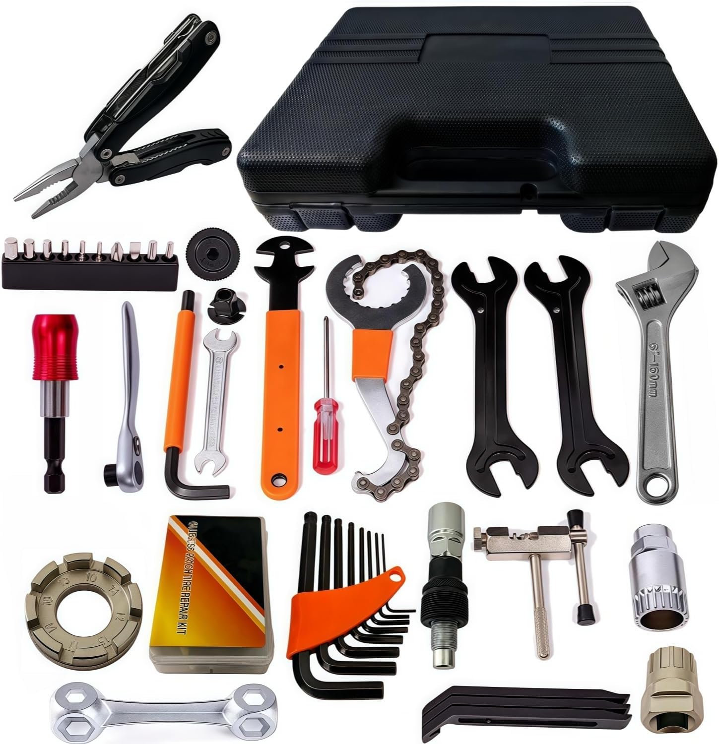 YBEKI Professional Bike Repair Tool Kit with Hard Case - Complete Maintenance Set for Mountain & Road Bikes, Includes Ratchet, Chain Tool