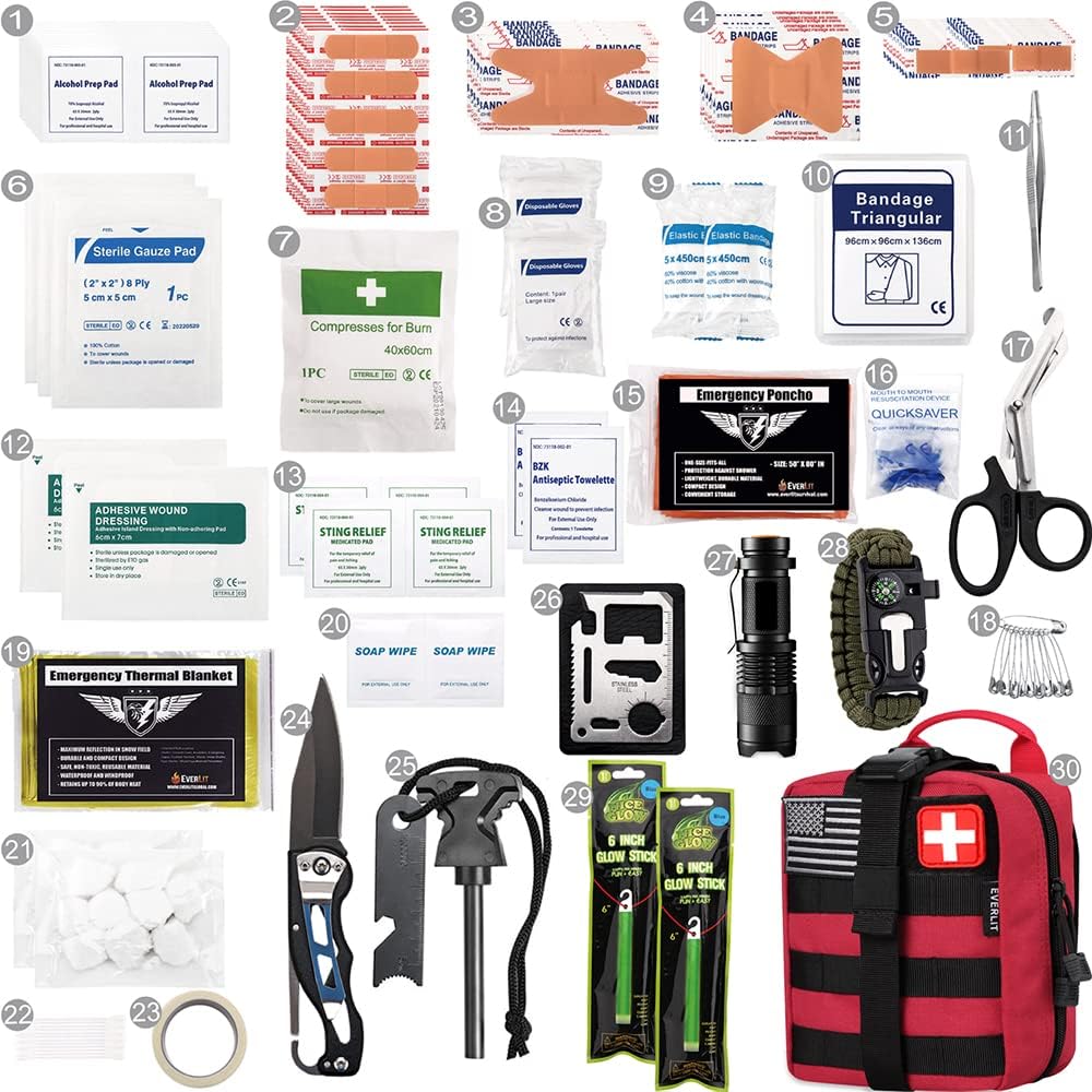 EVERLIT 250 Pcs Survival First Aid Kit | IFAK Outdoor Survival Kit Emergency Kit For Camping Hiking Hunting Earthquake Emergency Preparedness