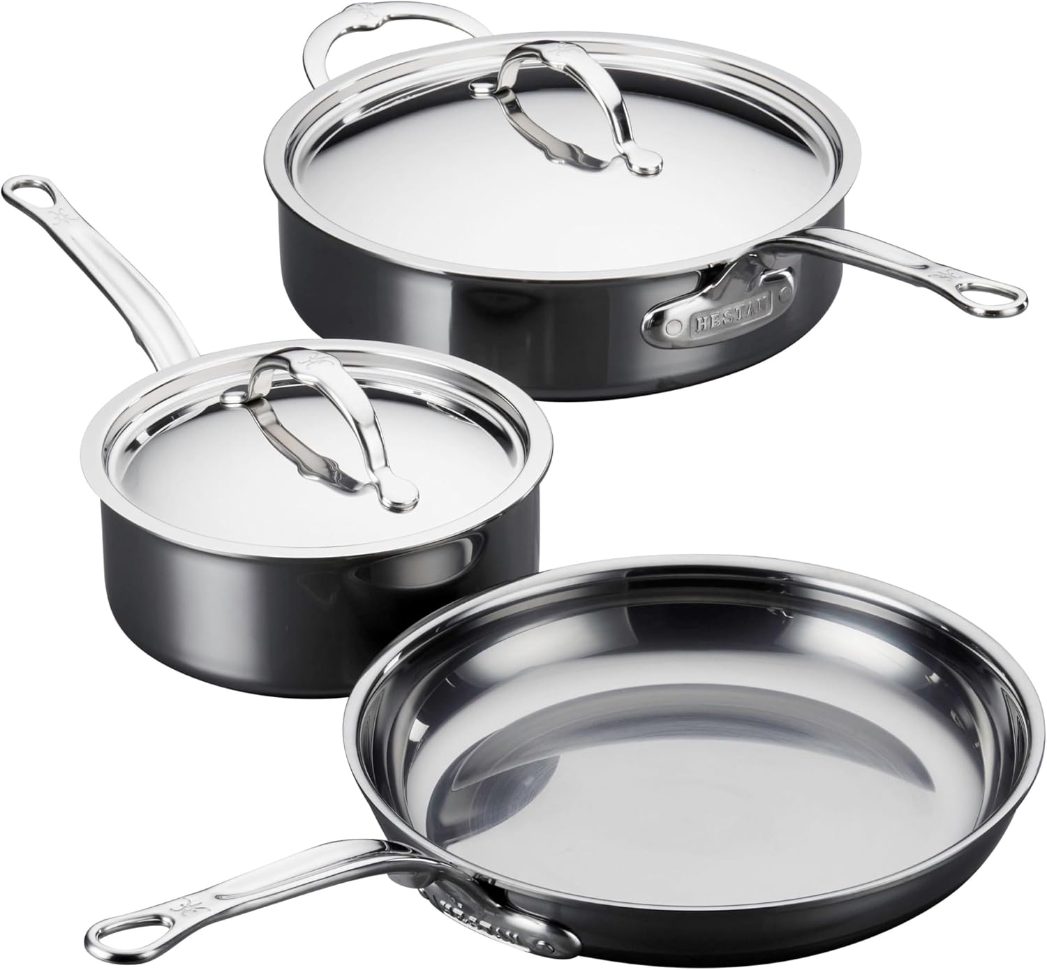 Hestan NanoBond Molecular Titanium 5-Piece Cookware Set - PFAS-Free Stainless Steel, 4x Stronger, 1050°F Safe, Induction Compatible