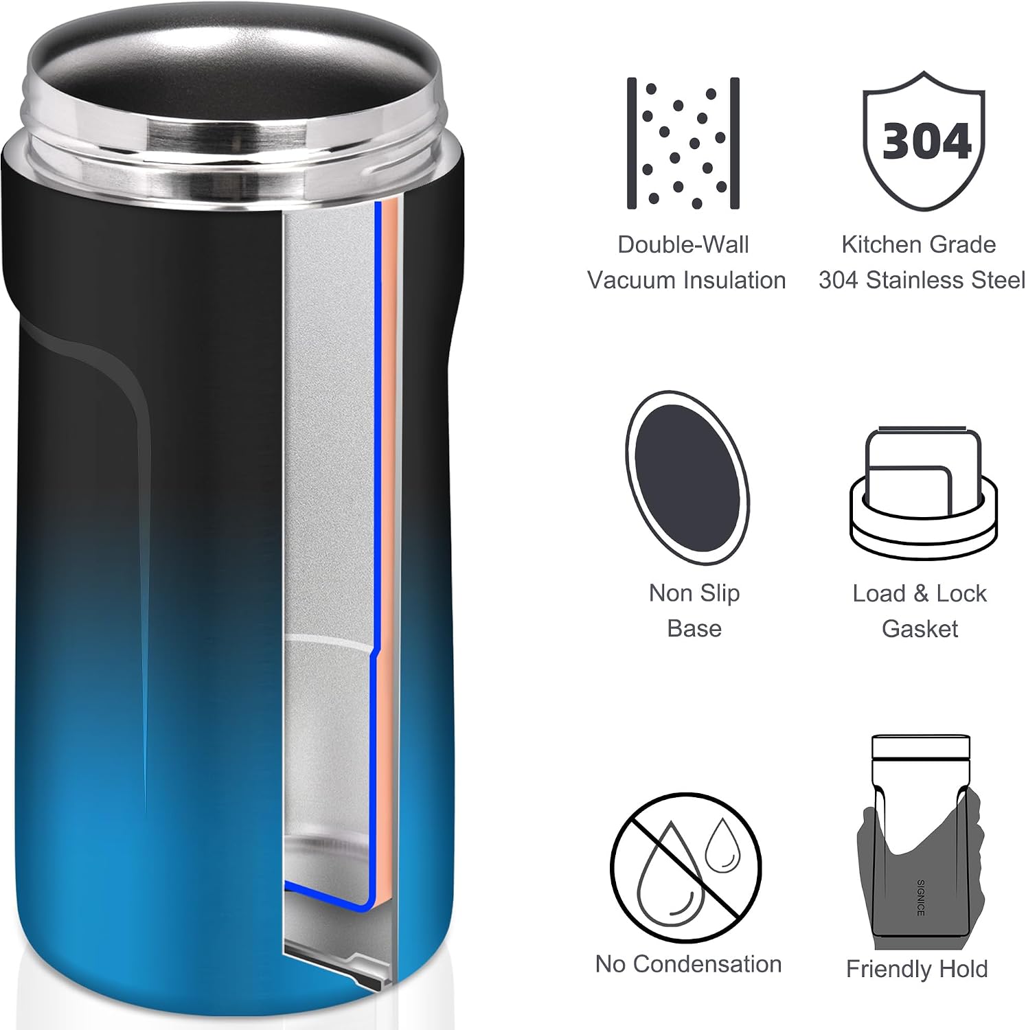 3 In 1 Insulated Universal Can Cooler - Signice Double Walled Vacuum Insulator Stainless Steel Slim Can Cooler for 12 Oz Skinny Tall Standard
