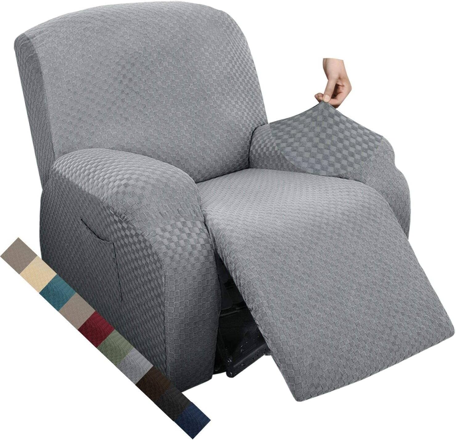 MAXIJIN Latest Recliner Slipcovers for Living Room 4 Pieces Stretch Jacquard Recliner Chair Cover Soft Fitted Recliner Protector with Elastic Bottom
