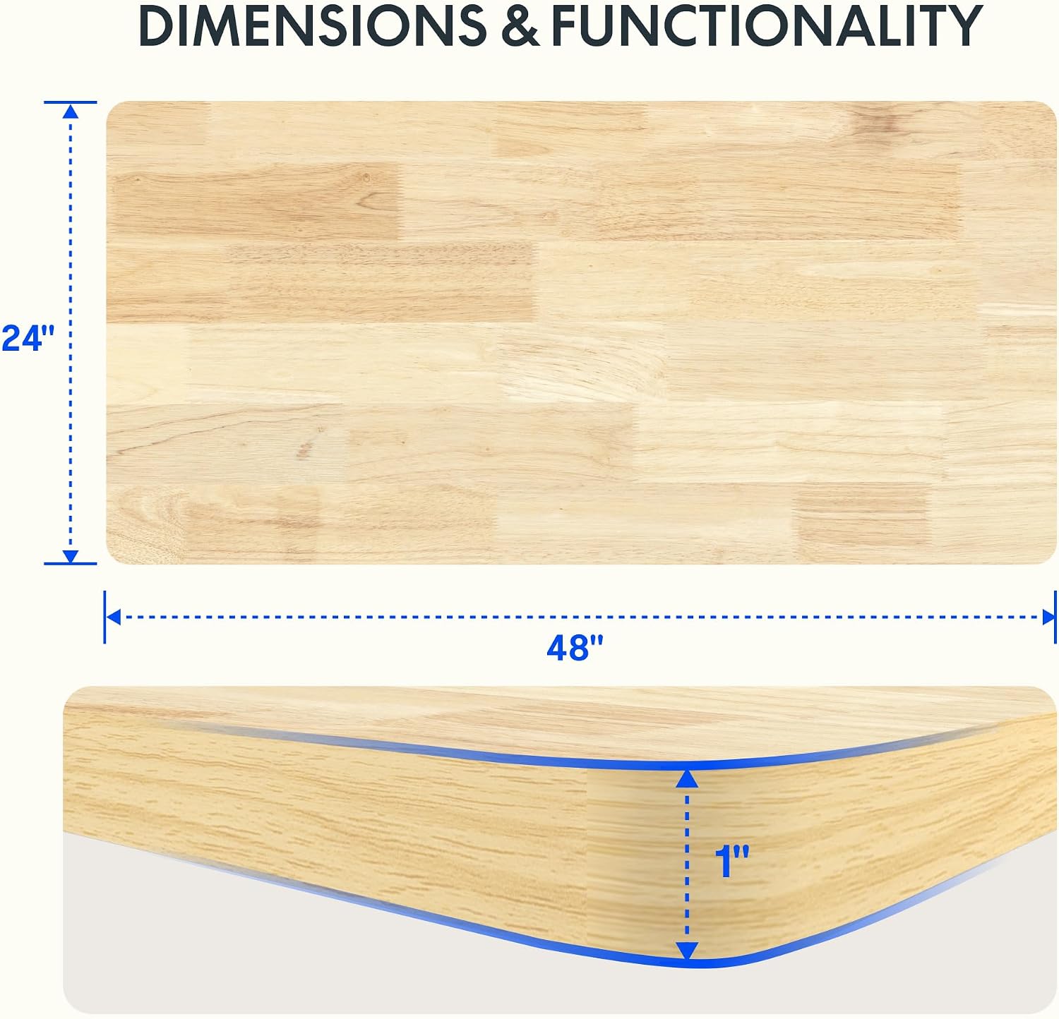 FLEXISPOT Acacia Solid Wood 55"x28" Butcher Block Desktop, Walnut | Acacia Solid Wood, Thick Beveled Edge, For Standing Desk, Office Table, Workbench, DIY Furniture Projects