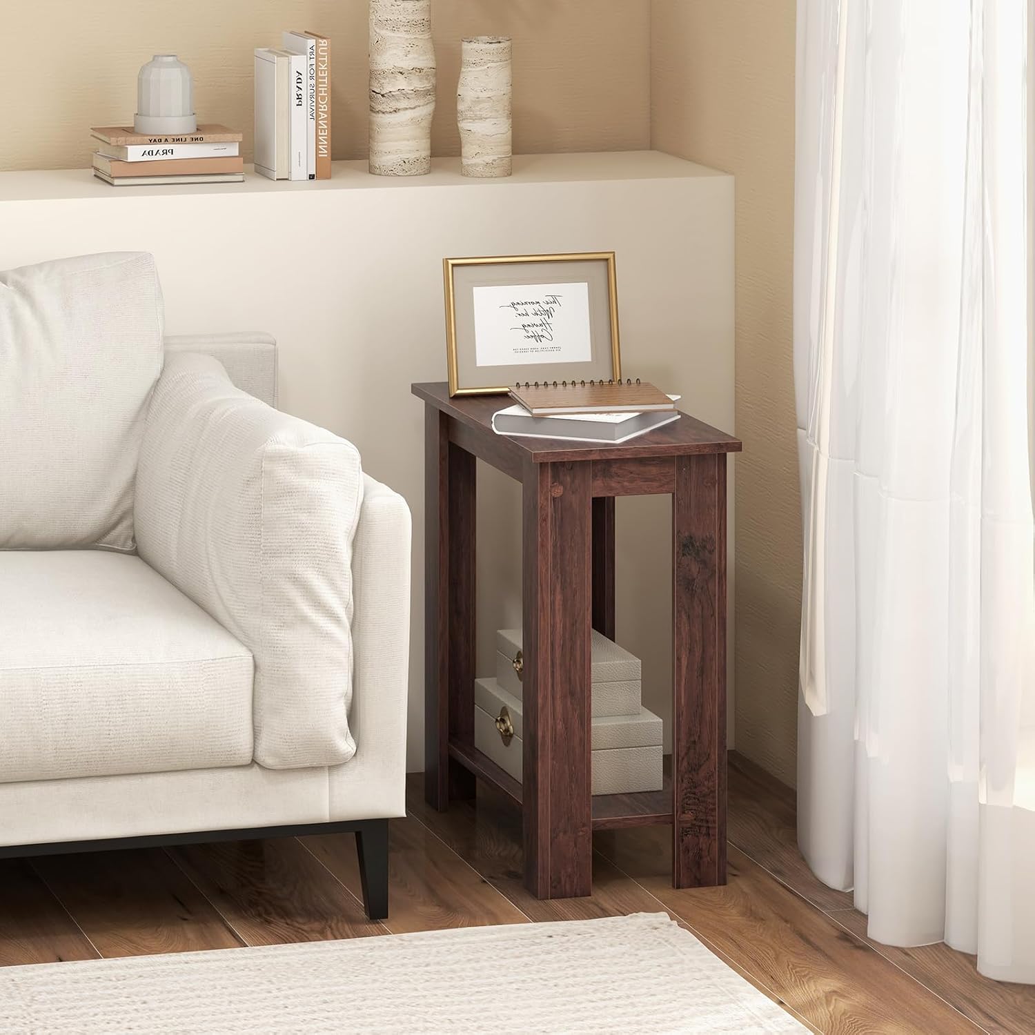 Casart End Table Coffee Sofa Wooden End Shelf Living Room Bedroom Chair Side Table Furniture Espresso