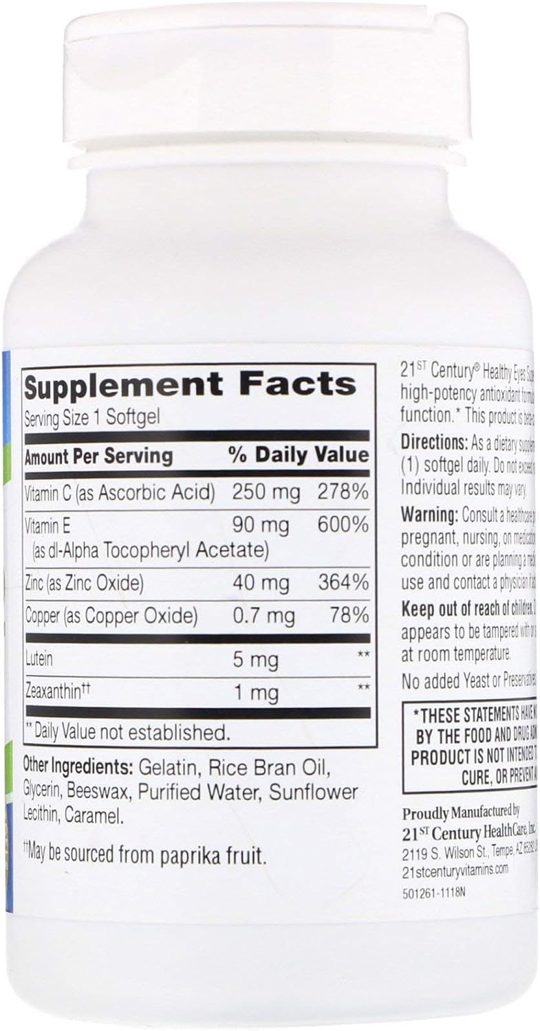 21st Century Healthy Eyes SuperView Eye Vitamin Softgels, 120 Count | High-Potency Eye Vitamin & Mineral Softgels with Vitamin C, Compare VS. Bausch + Lomb PreserVision® AREDS 2 Formula, Non-GMO