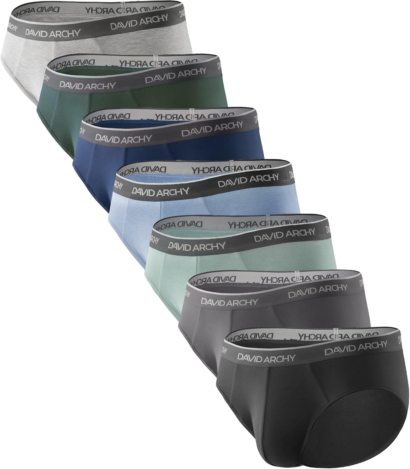 DAVID ARCHY Men's Breathable Support Pouch Underwear Briefs 4 or 7 Pack | Cooling moisture-wicking no-fly Rayon made from bamboo features anti-roll elastic waistbands and vibrant fade resistance.