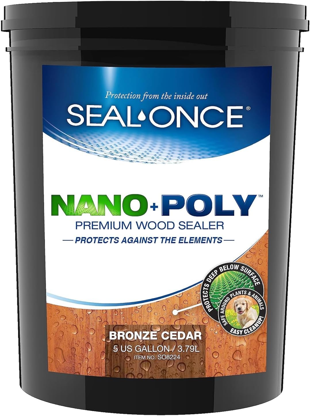 Seal-Once Nano+Poly Wood Sealer and Waterproofer, Clear, 1 Gallon | With Polyurethane, Water-based, Low-VOC, Waterproofer & Stain, For Decks, Fences & Log Homes