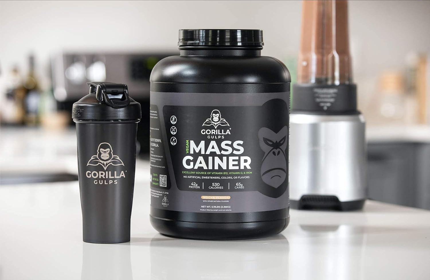 Gorilla Gulps – Mocha Vegan Mass Gainer – 5 lb Natural High Calorie Protein Powder – GMO, Gluten, Dairy
