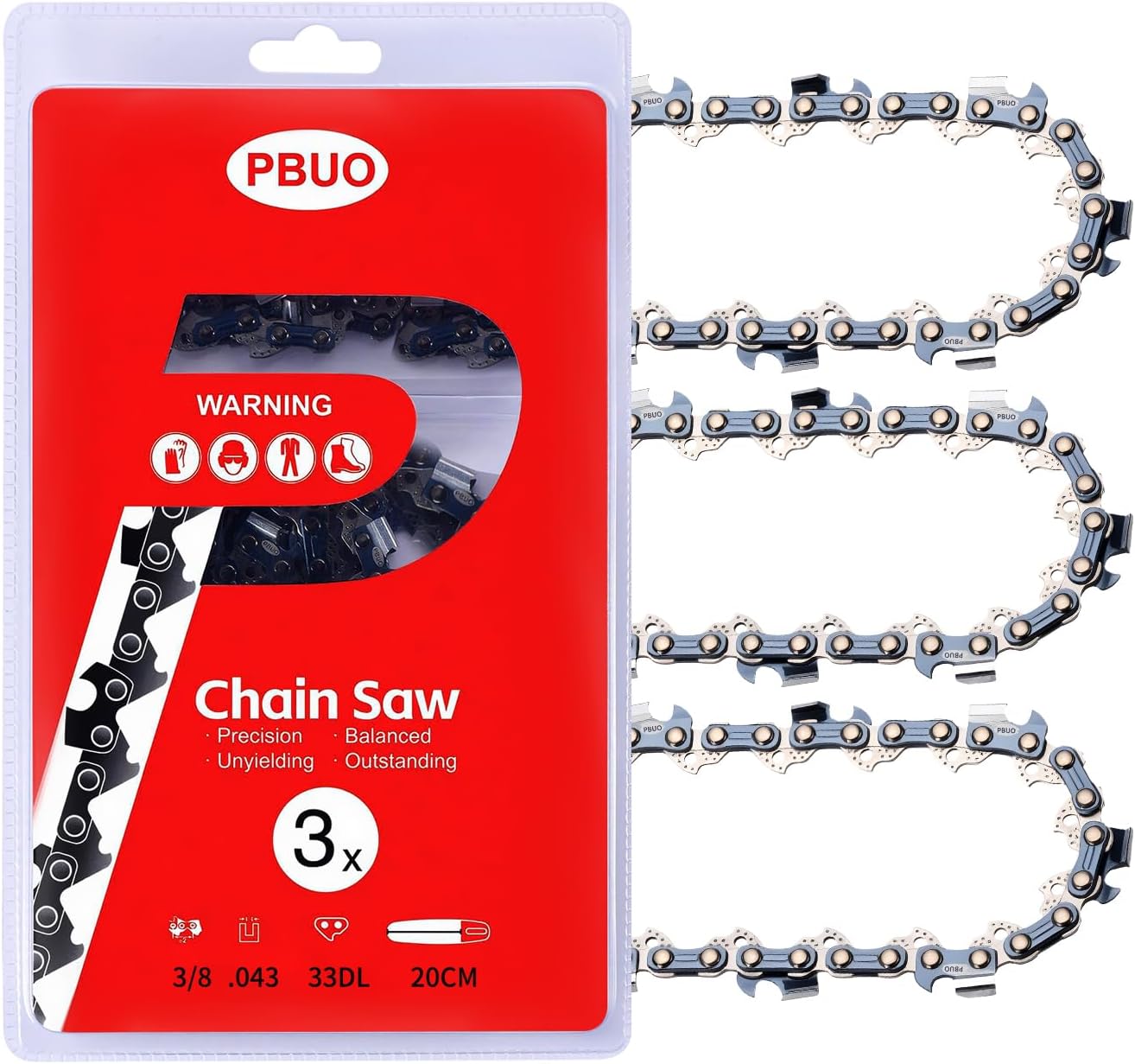 18 Inch Chainsaw Chain Replacement .325" Pitch .063" Gauge 68 Drive Links, Fits Stihl (PRE 2023 .063" Gauge) 025, MS250, MS251, 3005 008 4717-36390050068, Full Chisel, 3 Pack | P-Series