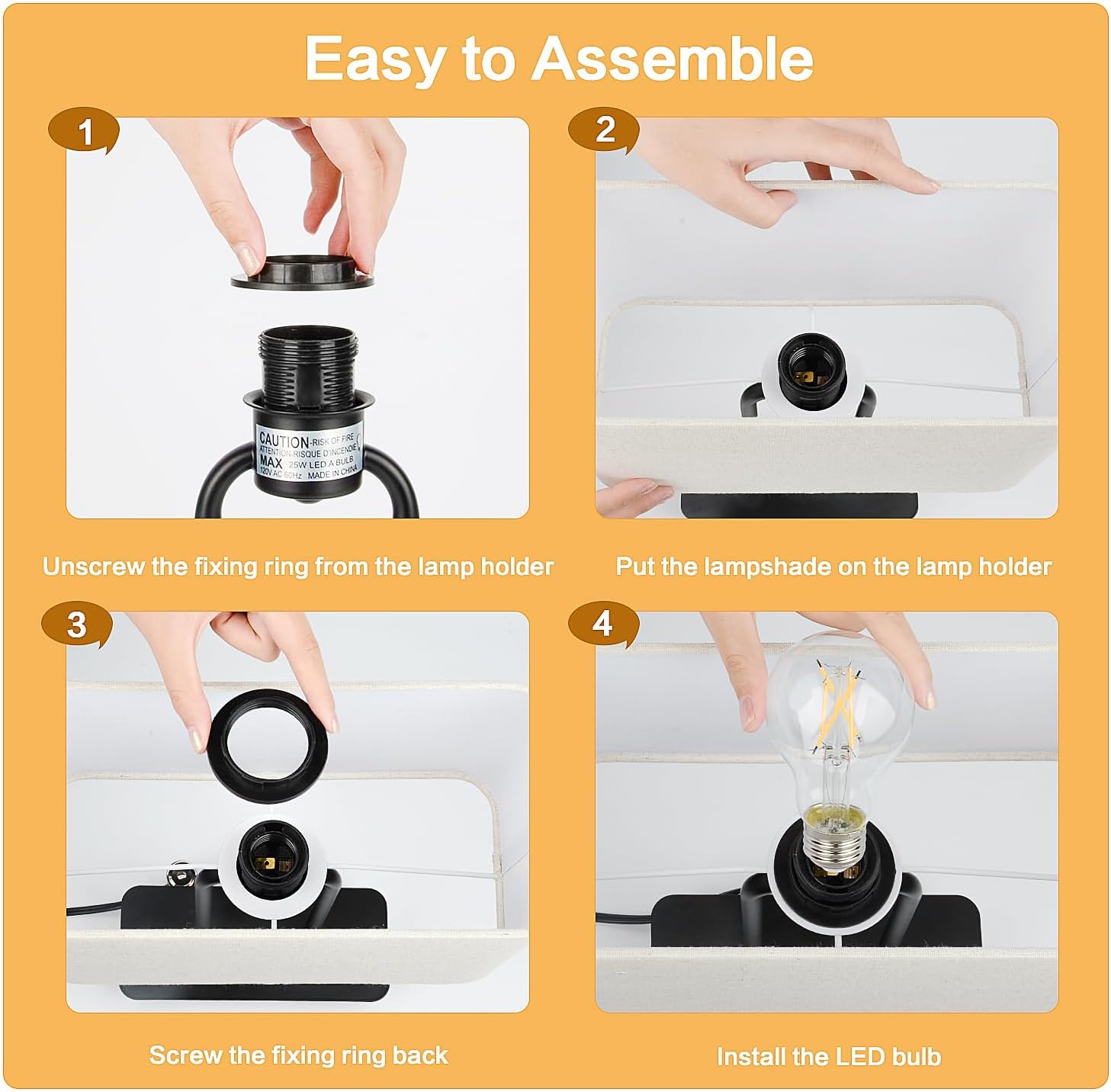 16’’ Table Lamp for Bedroom, Bedside Nightstand Lamp with LED Bulb | 3-Way Dimmable, Touch Control, 2 USB Charging Ports, AC Outlet, Modern Style