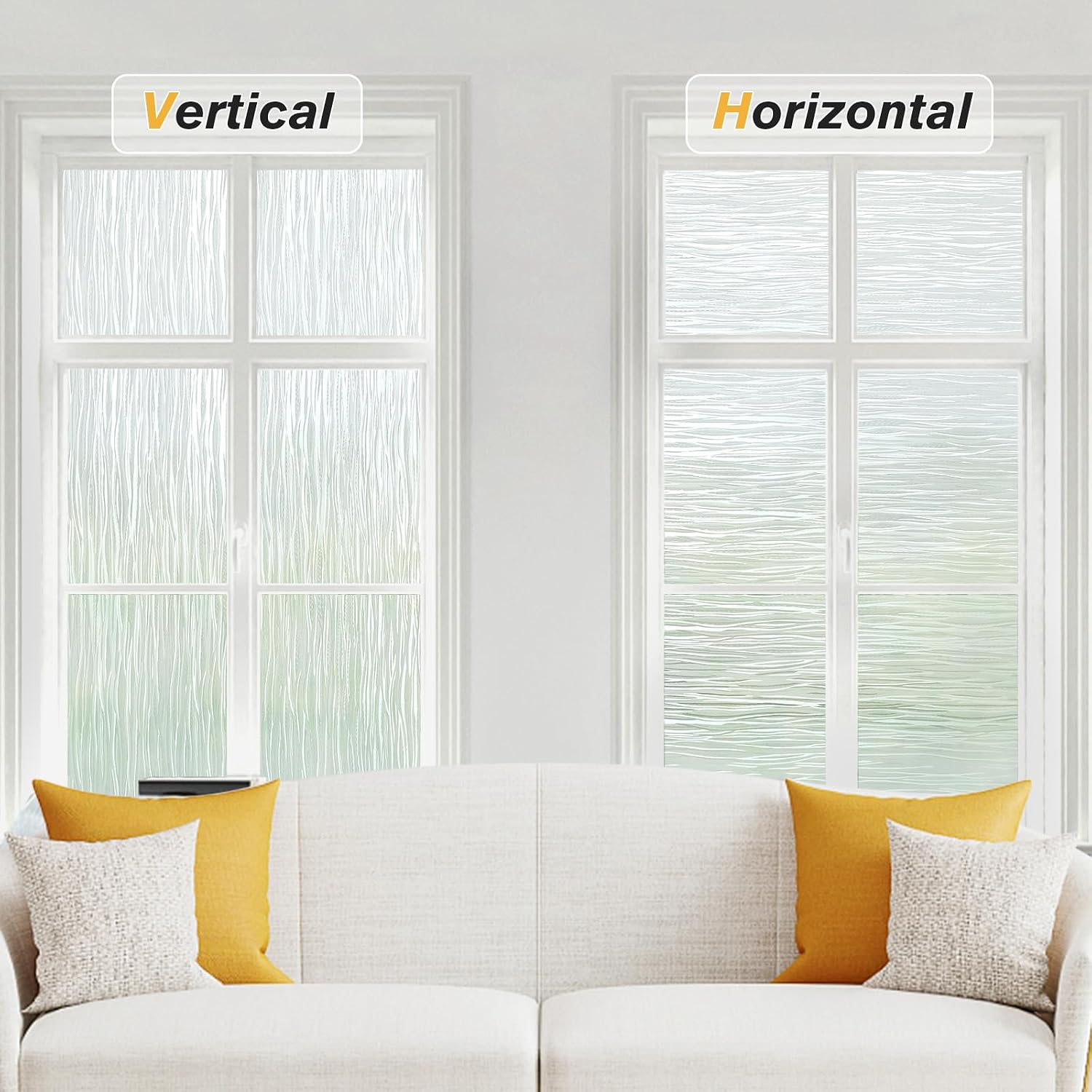 Haton Window Privacy Film, Frosted Stripe Non-Adhesive, 17.5" x 78.7"