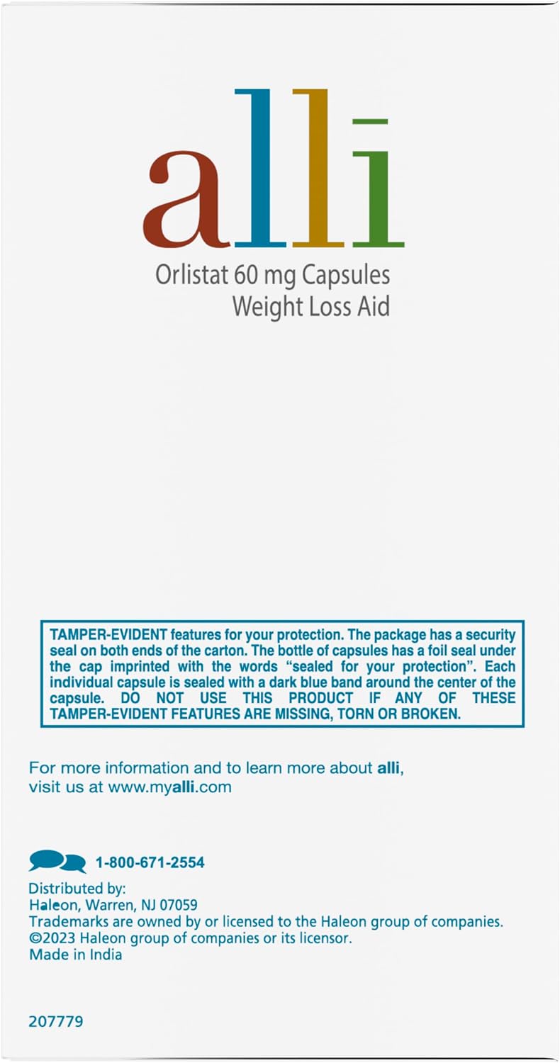 alli Weight Loss Diet Pills, Orlistat 60 mg Capsules, Non Prescription Weight Loss Aid, 120 Count Refill Pack (46925)