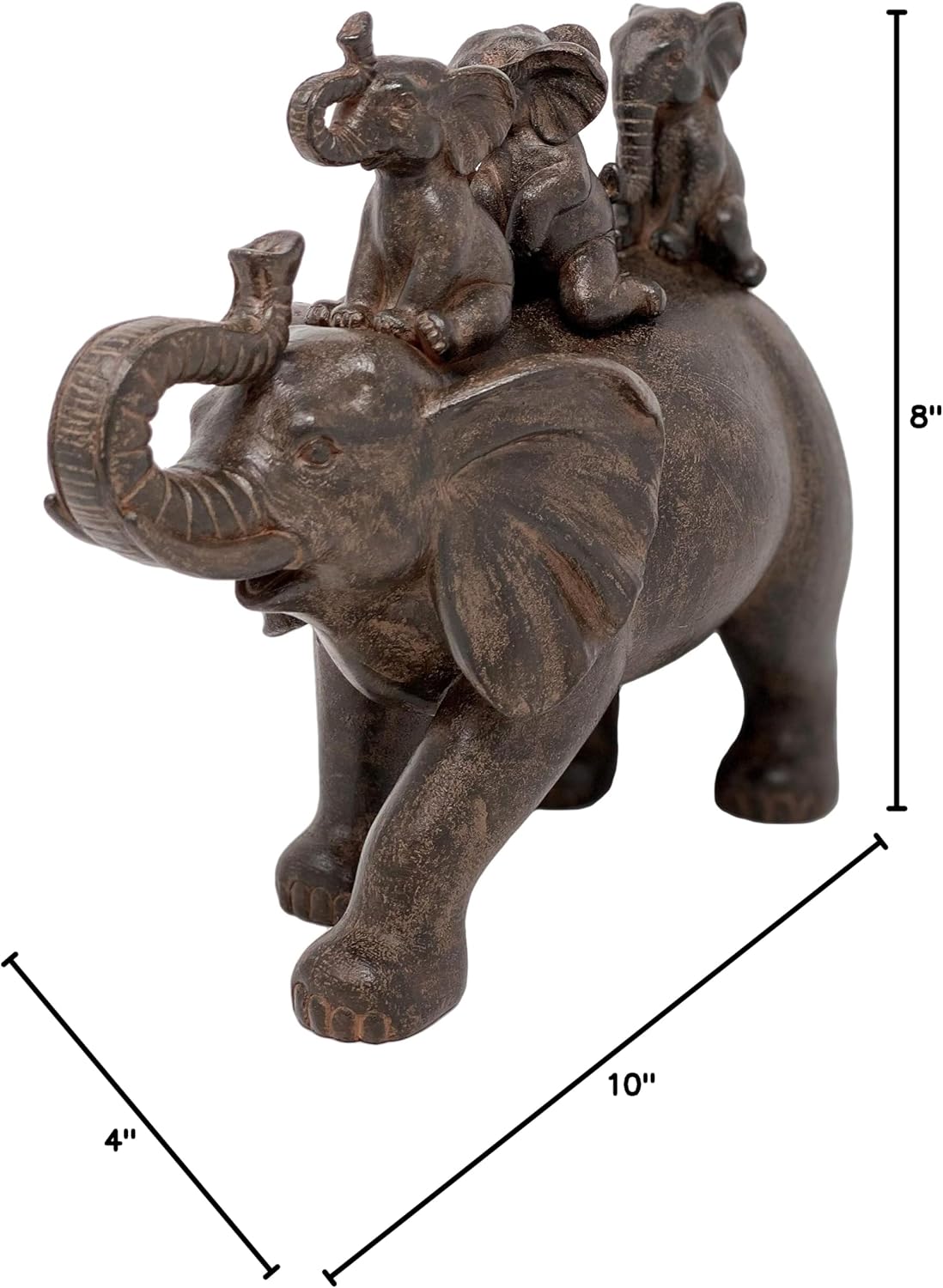 Nature's Mark 8" H 3 Baby Elephants Riding an Elephant Resin Statue Figurine Home Decorative Accent Decor (Brown)