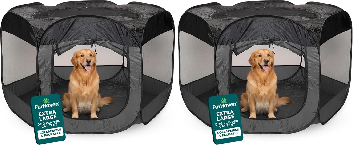 Furhaven Portable Dog Playpen Cat Tent, Pet playground,Kennel foldable indoor outdoor zippered puppy crate - Hunter Green, Medium