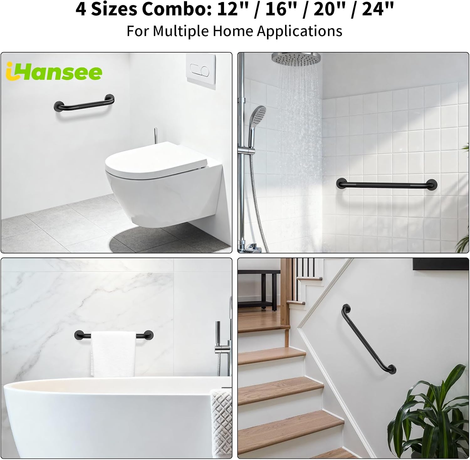 Brushed Nickel Grab Bars 18" 32" 36" 42" Bundle - 1.25" Diameter | 4 Pack Commercial Grab Bar, Anti-Slip Safety Shower Handrail, Toilet Handicap Bar, Stainless Steel Bathroom Handle for Senior