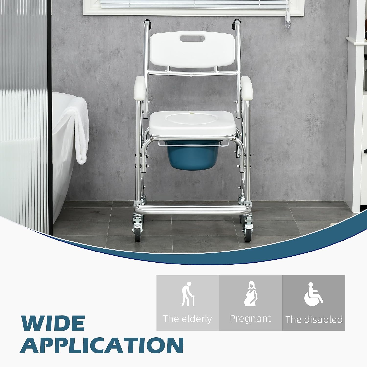 HOMCOM 3-in-1 Shower Commode Wheelchair, FSA/HSA Eligible Transport Beside Commode Chair