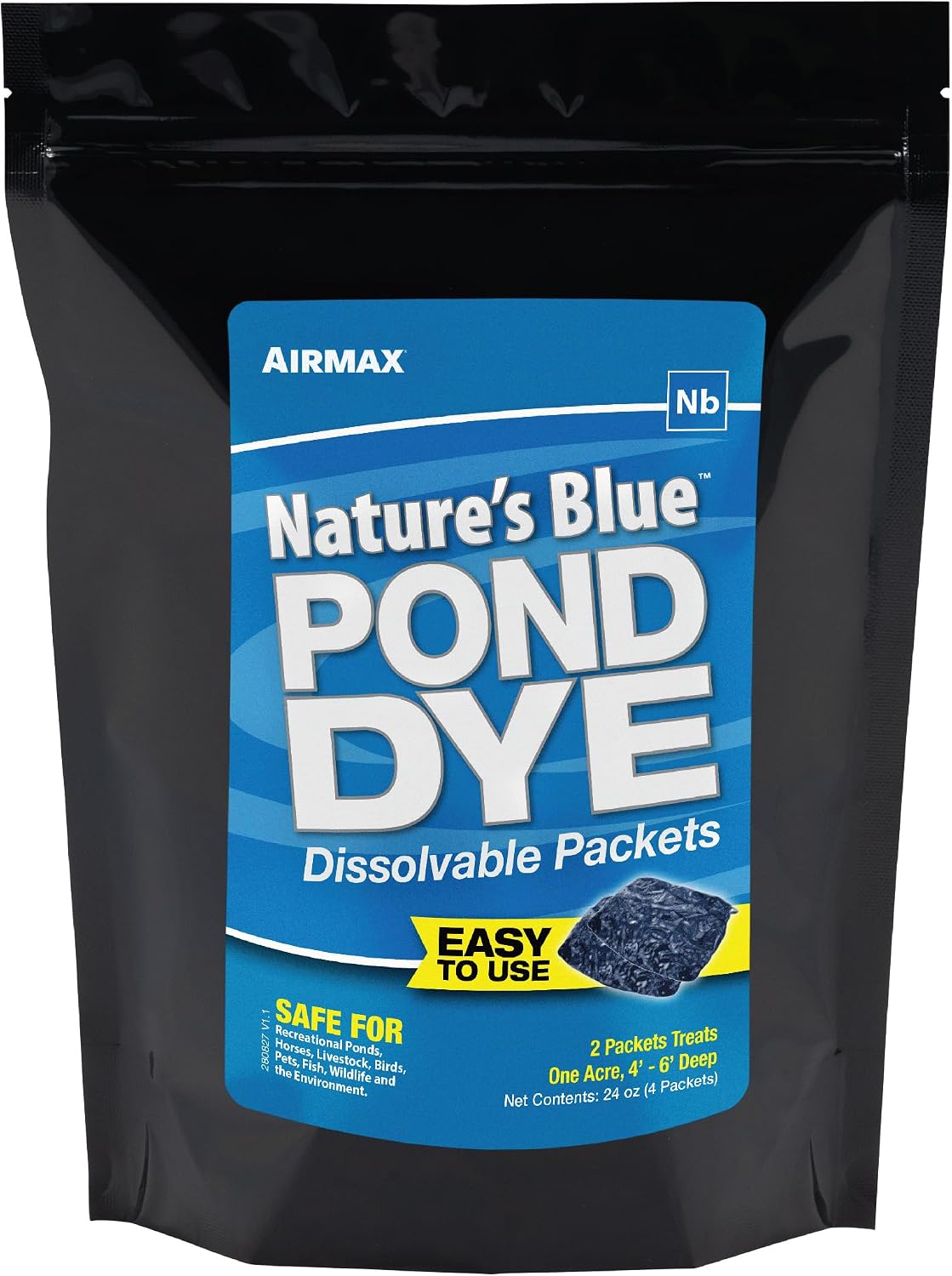 Airmax Pond Dye Plus, Nature's Blue Pond & Lake Water Colorant, 1 Gallon | Natural beneficial bacteria clarifier shades plants and algae from sunlight; fish and livestock safe