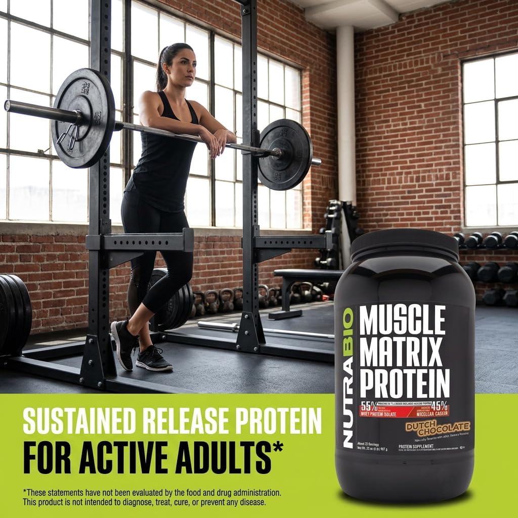 NutraBio Muscle Matrix Protein Powder - 25g of Protein Per Scoop - Whey Isolate and Micellar Casein Combo for Fast and Slow Release - Vanilla - 2 Pounds, 28 Servings