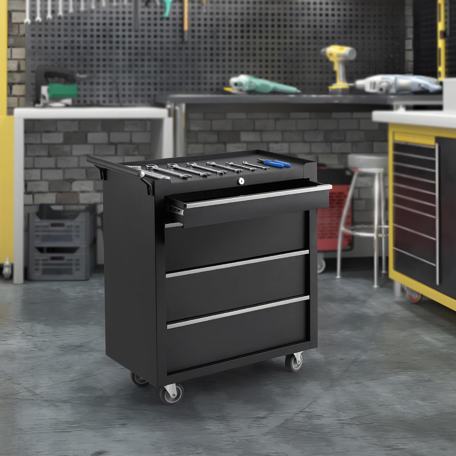 Rolling Tool Chest with Wheels, 5 Drawer Tool Storage Cabinet, Portable Toolbox Organizer with Lock, Heavy Duty Tool Chest Cart for Garage, Mechanic, Workshop, Shop, Mobile Tool Organizer, Black