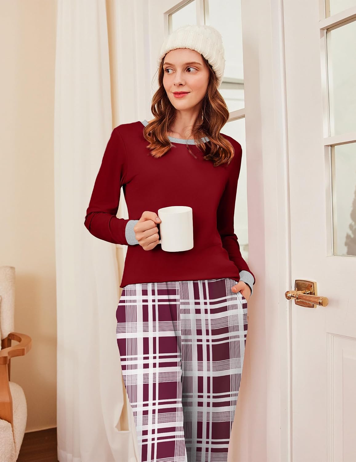 Ekouaer Womens Pajamas Sets Long Sleeve Tops with Jogger Pants