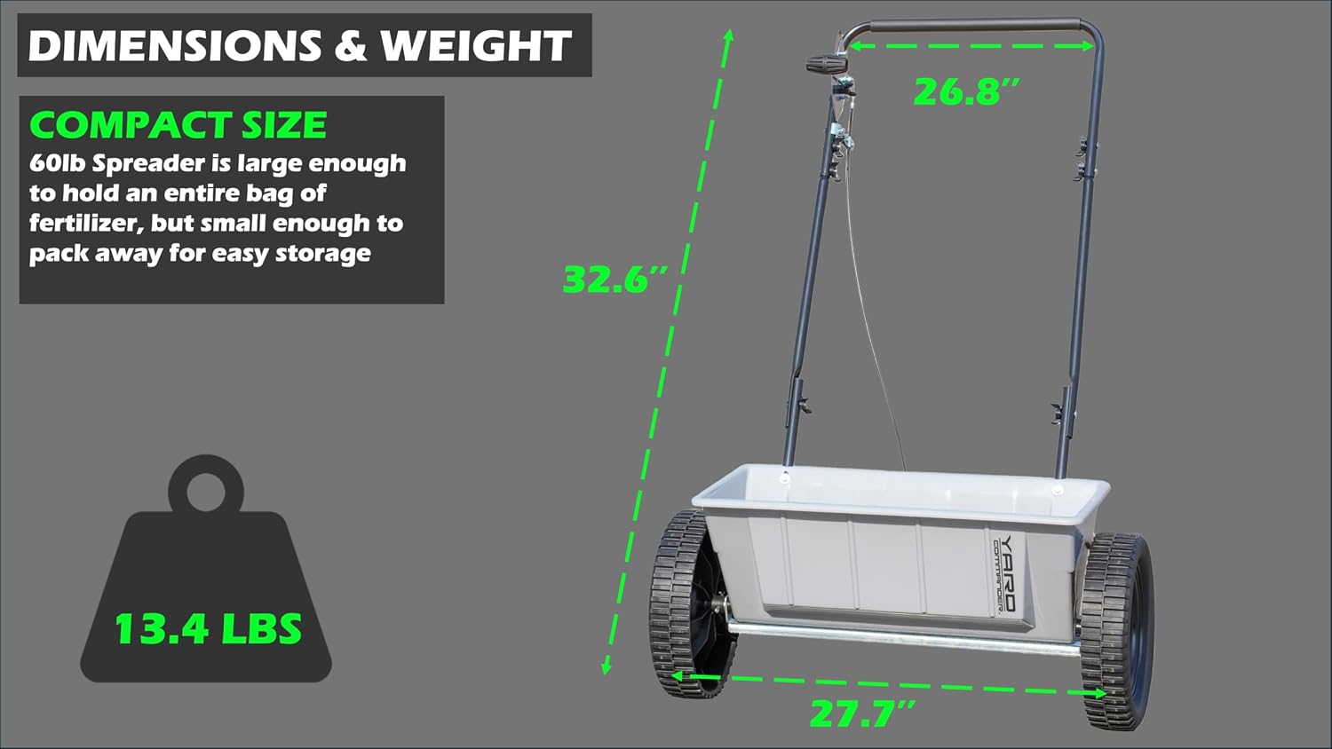 60 LB Walk-Behind Push Drop Spreader - Holds Up to 15