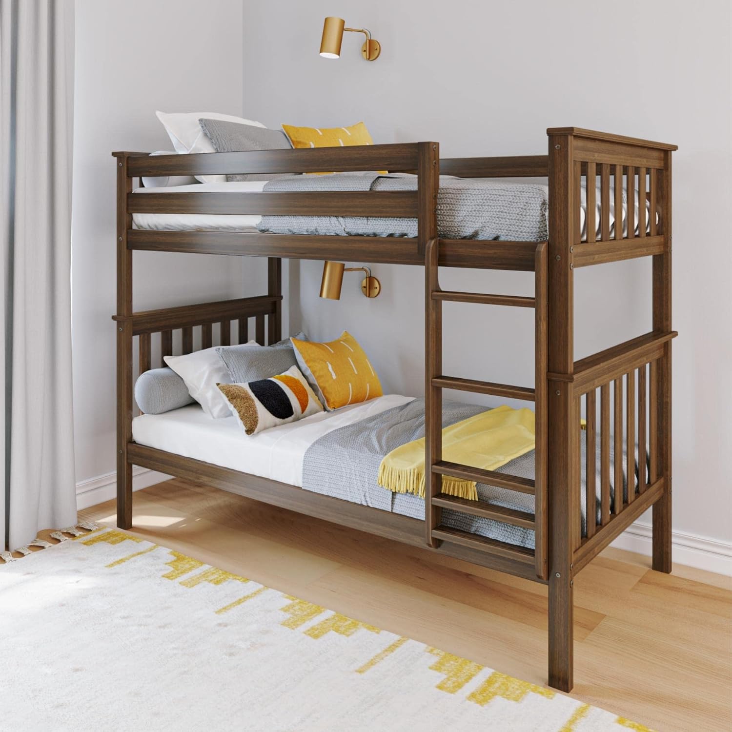 Max & Lily Bunk Bed Twin over Twin, Solid Wood Bunk Bed Frame with Ladder for Kids, 14" Safety Guardrails, Easy Assembly, No Box Spring Needed, White