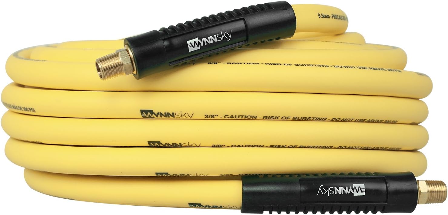 3/8" Hybrid Air Hose 50ft 1/4" MNPT Air Compressor Hose Heavy Duty Lightweight Hybrid and Bend Restrictor Fittings