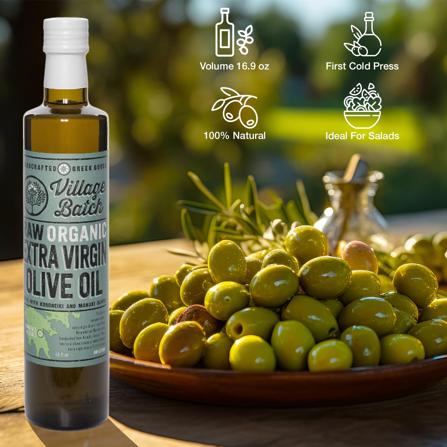 VILLAGE BATCH - AWARD WINNERS - KORONEIKI OLIVE OIL Greek Olive Oil ORGANIC COLD PRESSED OLIVE OIL Extra Virgin Olive Oil High In Polyphenols