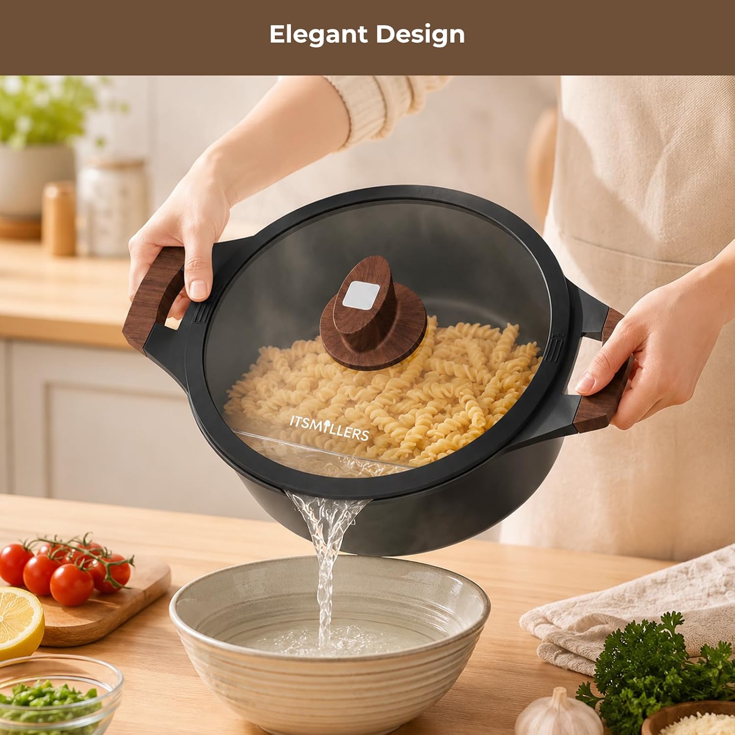 ITSMILLERS Nonstick Stock Pot, 6.5 Qt Soup Stock Pot with Strainer Lid, Induction Cooking Pot with Visible Lid for Pasta, Spaghetti