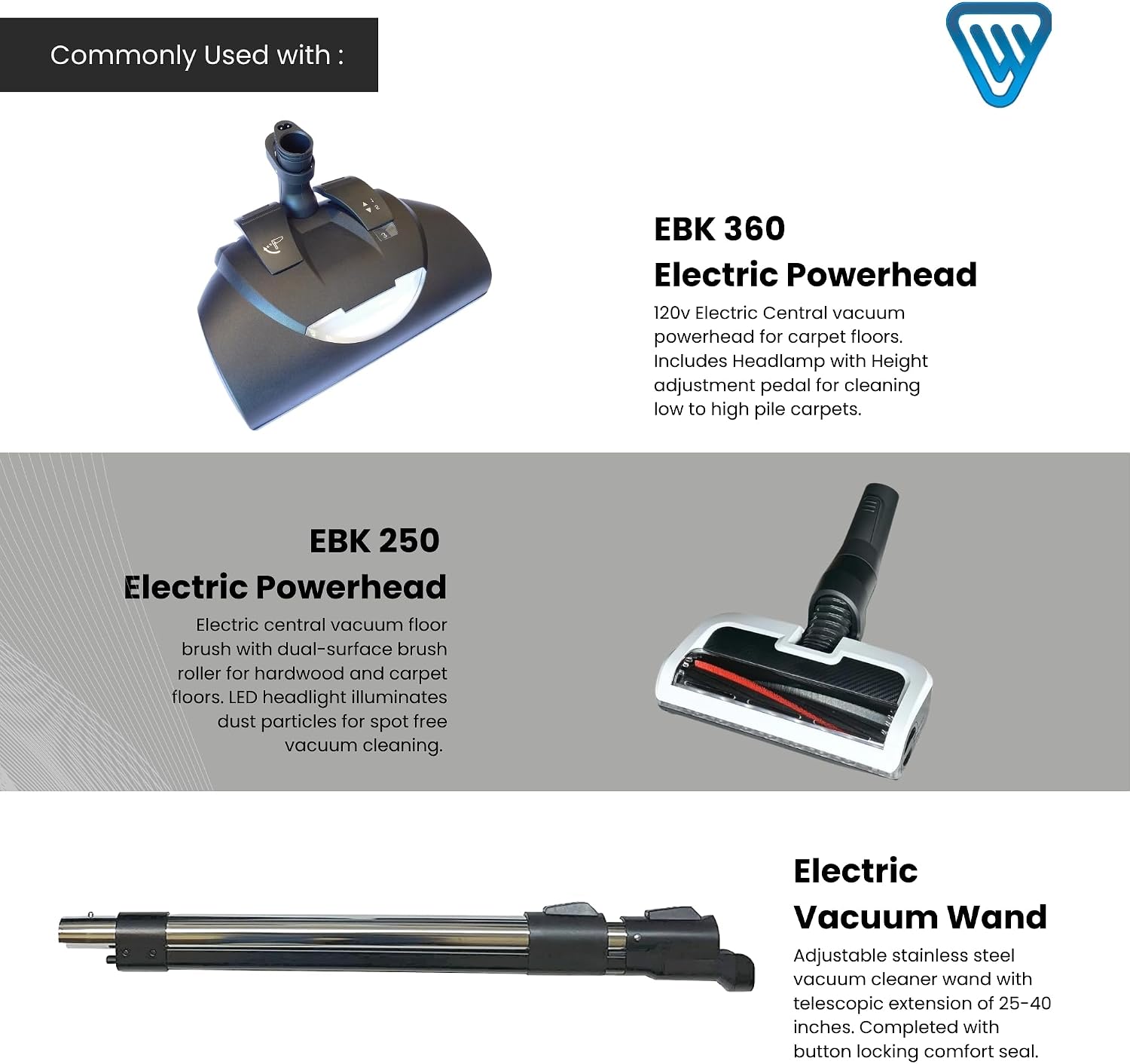 Wessel 30ft Direct Connect Central Vacuum Hose, Dual-Voltage, Crushproof | 120V powerhead & vacuum 3-way switch control; 2-prong connector; ergonomic 360-degree swivel handle; airflow control valve
