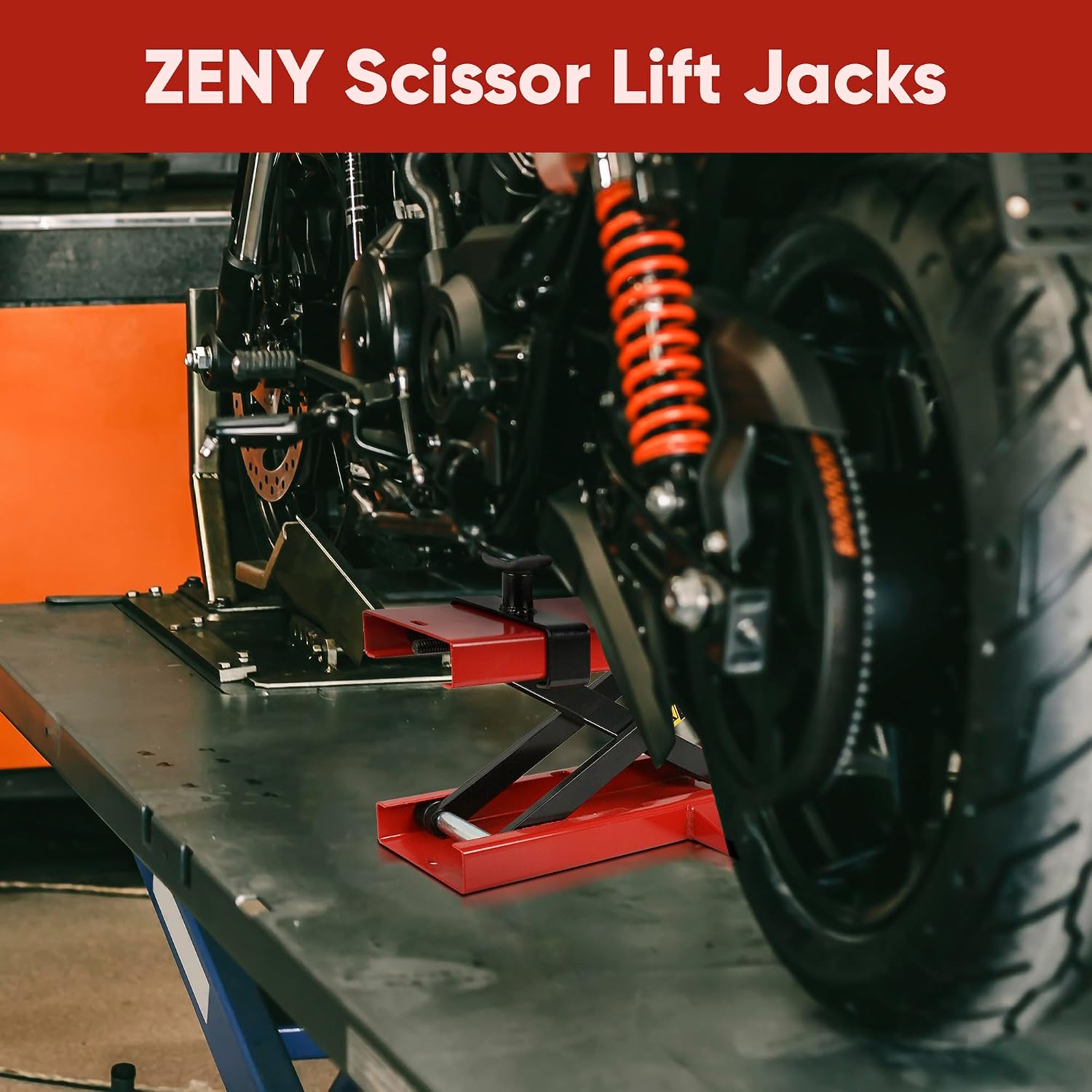 ZENY Motorcycle Lift, Motorcycle Center Scissor Lift Jack with Saddle & Safety Pin, 1100 LBS Capacity Steel Jack Hoist Stand for Motorcycles, ATVs