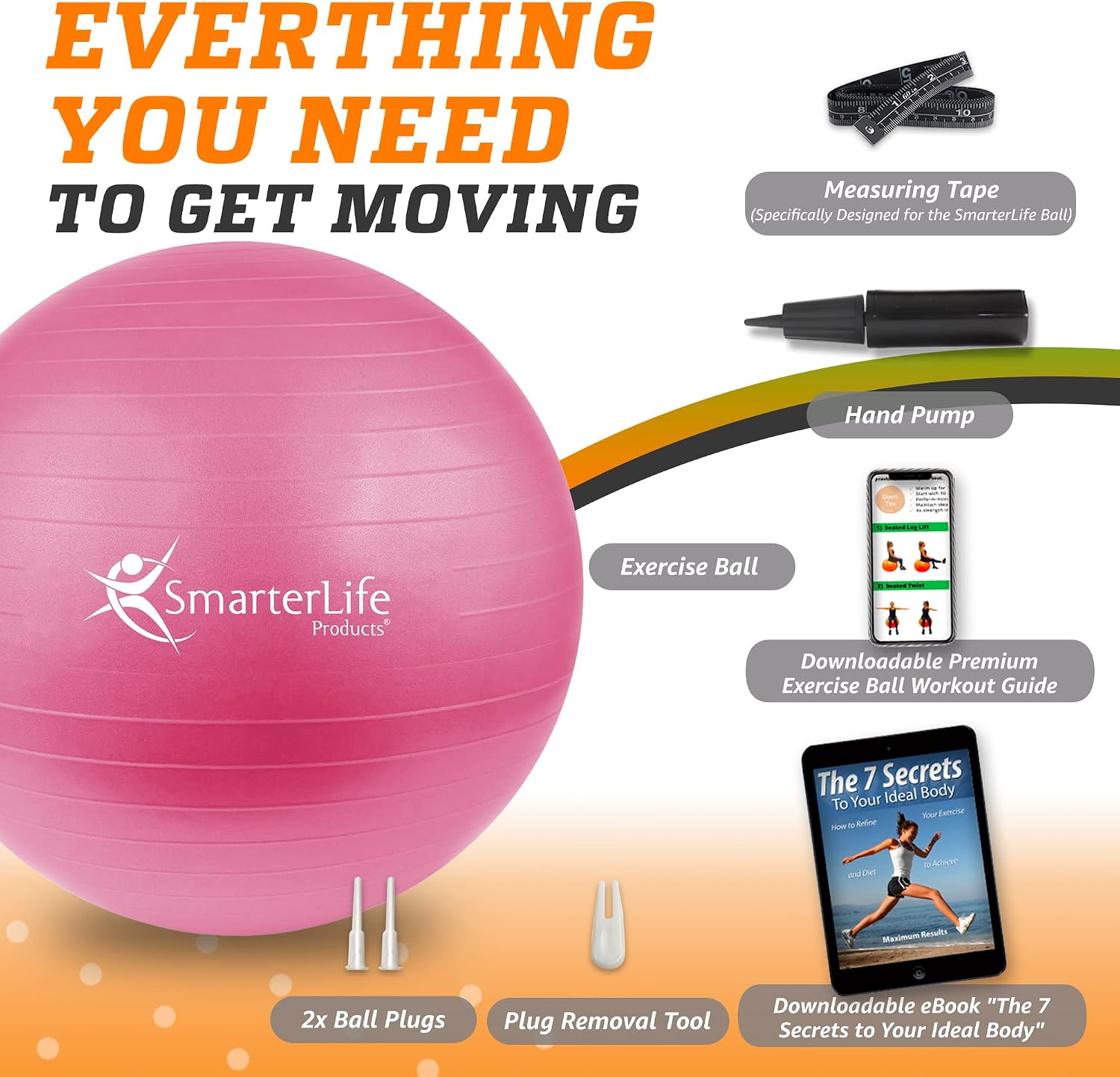 SmarterLife Exercise Ball, Yoga Ball for Gym, Balance, Stability, Pregnancy