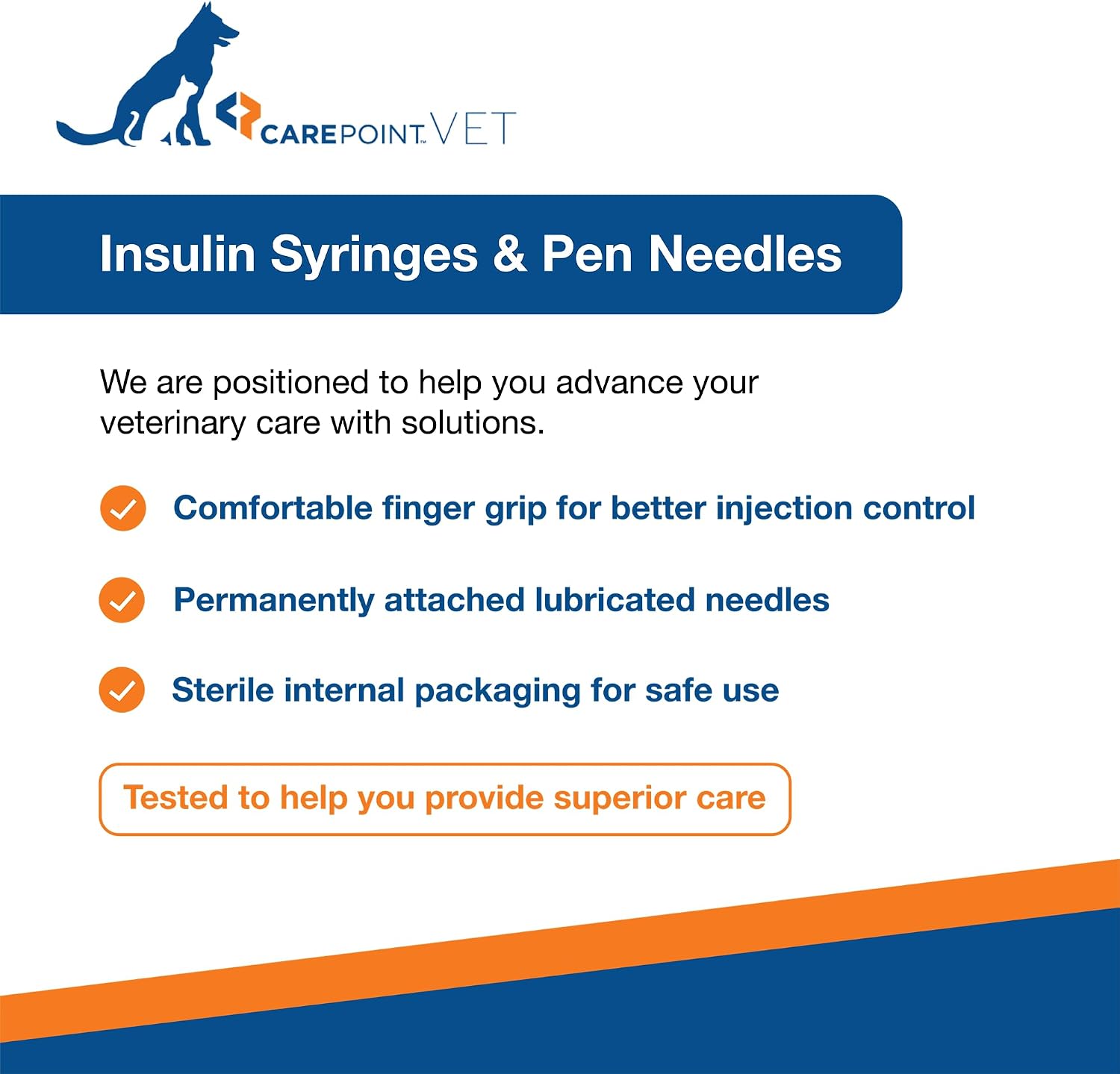 Carepoint Vet U-40 Pet Insulin Syringes, 29G x 1/2" 1/2cc, Comfortable Injection, Bold Permanent Markings for Accurate Dosage, Disposable, Box of 100