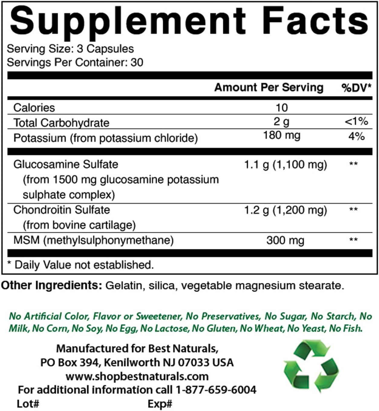 Best Naturals, Glucosamine Chondroitin MSM Supplements, 2600 mg per Serving, 90 Capsules (90 Count (Pack of 1))