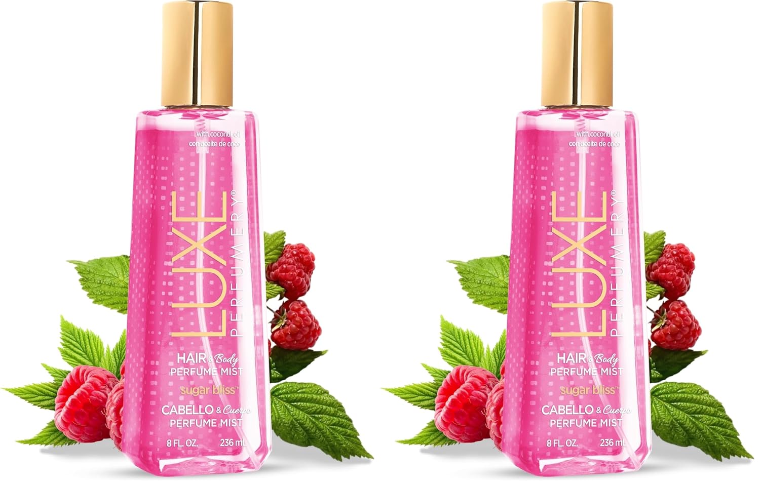 Luxe Perfumery Sugar Bliss Hair & Body Perfume Mist – Sweet Gourmand Fragrance with Raspberry, Chocolate, Vanilla & Musk – Hydrating Coconut Oil & Glycerin, Lightweight Daily Mist for Women, 8 Fl Oz