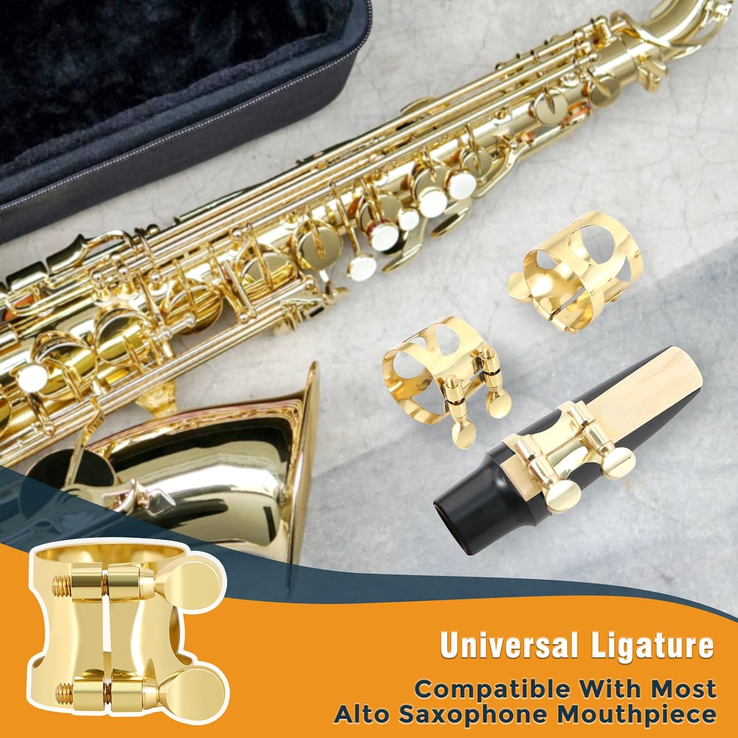EASTROCK Alto Saxophone Ligature Kit, Metal Ligature for Saxophone Mouthpiece with Plastic Cap, Wind Musical Instruments Accessory for Beginner and Student