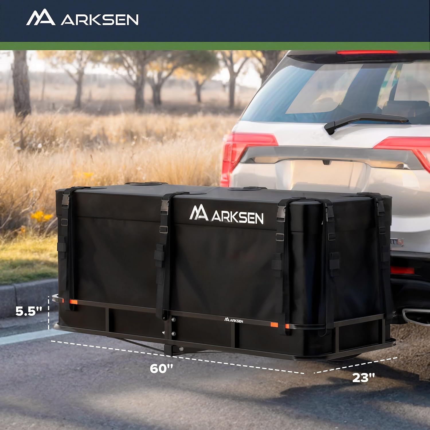 60" x 23" x 5.5" Folding Hitch Cargo Carrier Basket, 500 Lbs Heavy Duty Rear Trailer Hitch Cargo Rack Fits 2" Receiver for SUV, Truck & Van, Ideal for Camping & Travel
