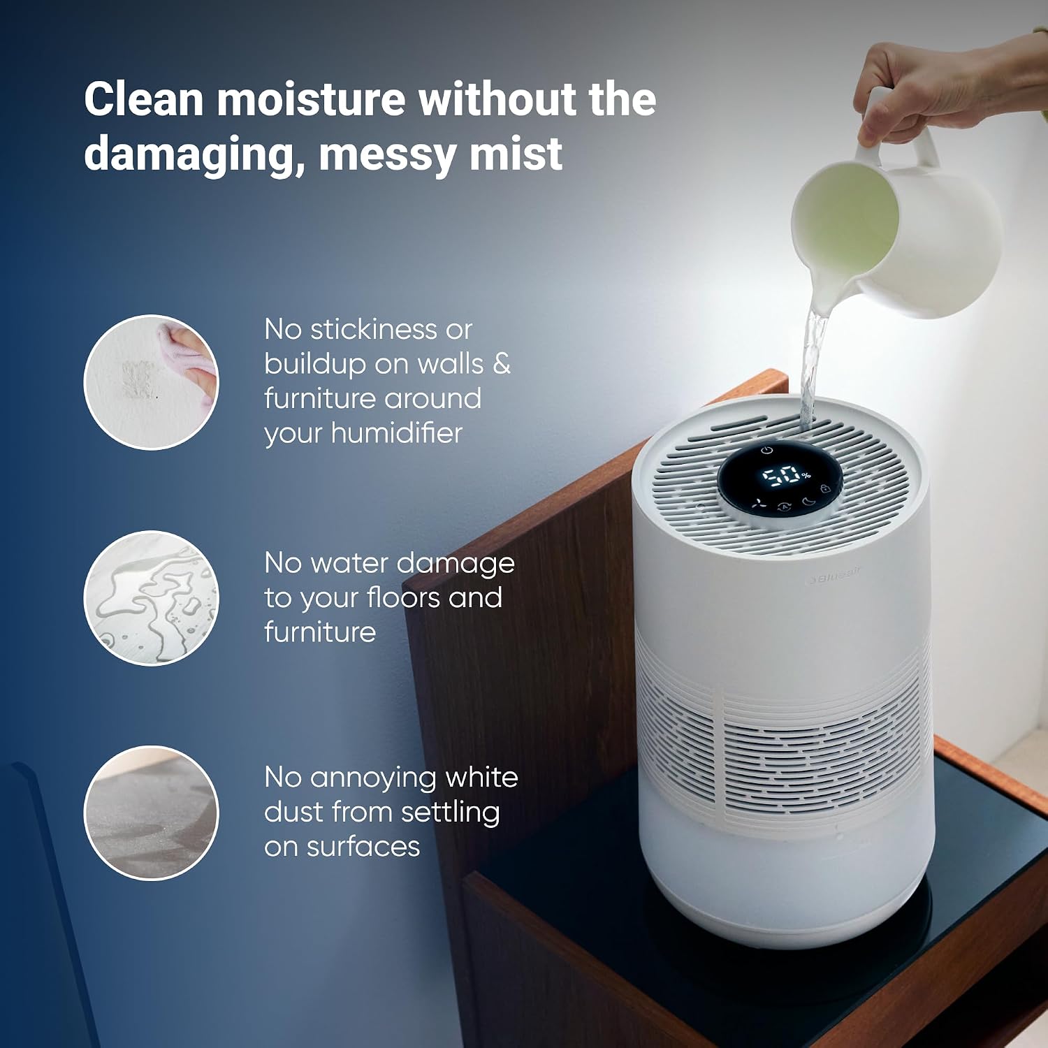 BLUEAIR Premium Smart Humidifier for Large Rooms, Bedrooms, Better Sleep with Evaporative Invisible Mist Tech, Auto Humidify, Easy Top Fill