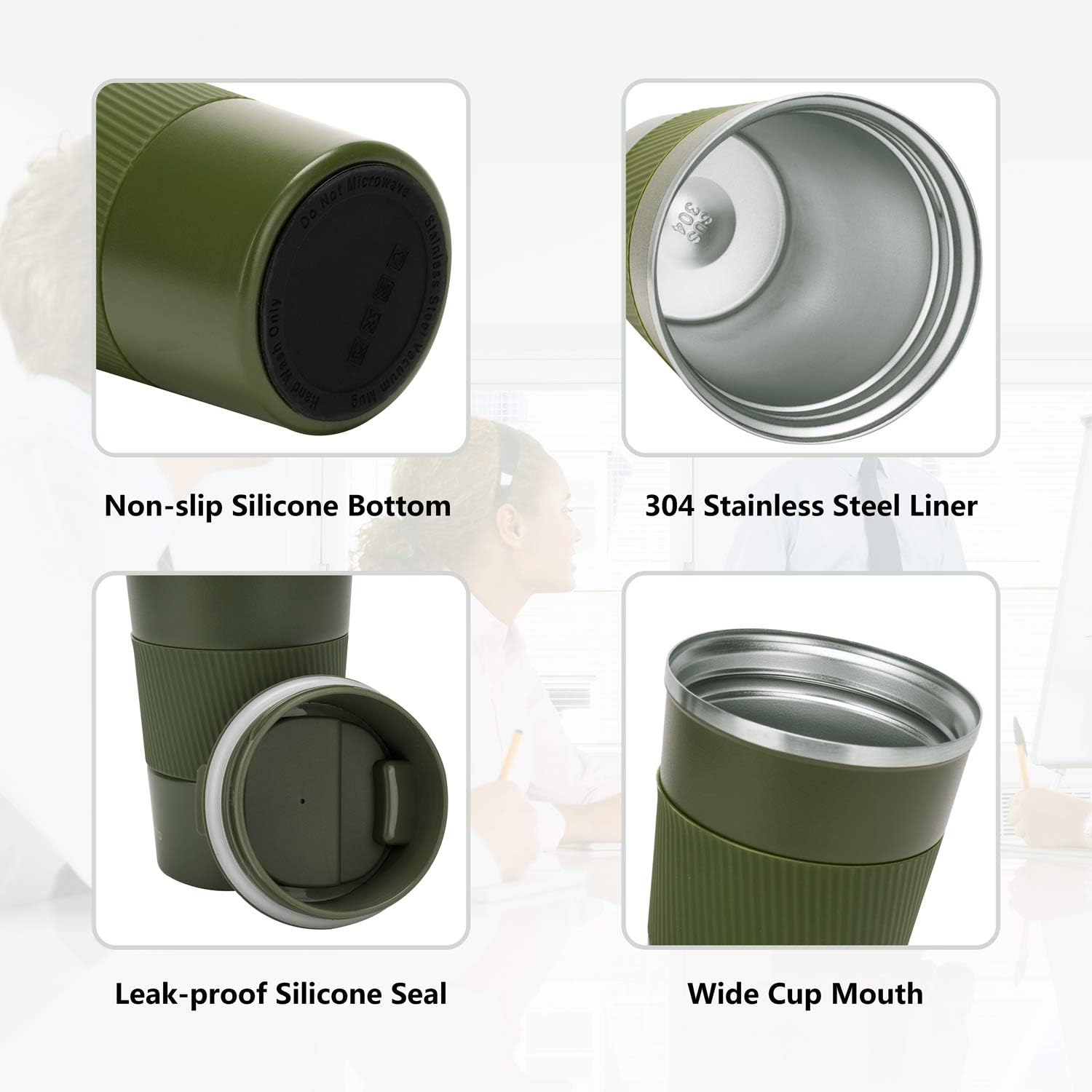 16oz Travel Coffee Mug Spill Proof, Insulated Coffee Mug with Lid, Leakproof Coffee Tumbler, Stainless Steel Vacuum Coffee Cup for Hot/Cold Drinks