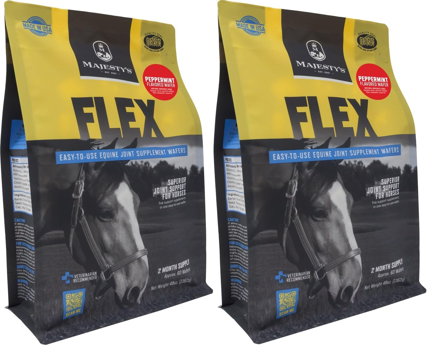 Majesty's Flex Wafers - Superior Horse/Equine Joint Support Supplement - Glucosamine, MSM, Chondroitin, Yucca, Vitamin C (Regular, 2 Pack (120 Count Total))