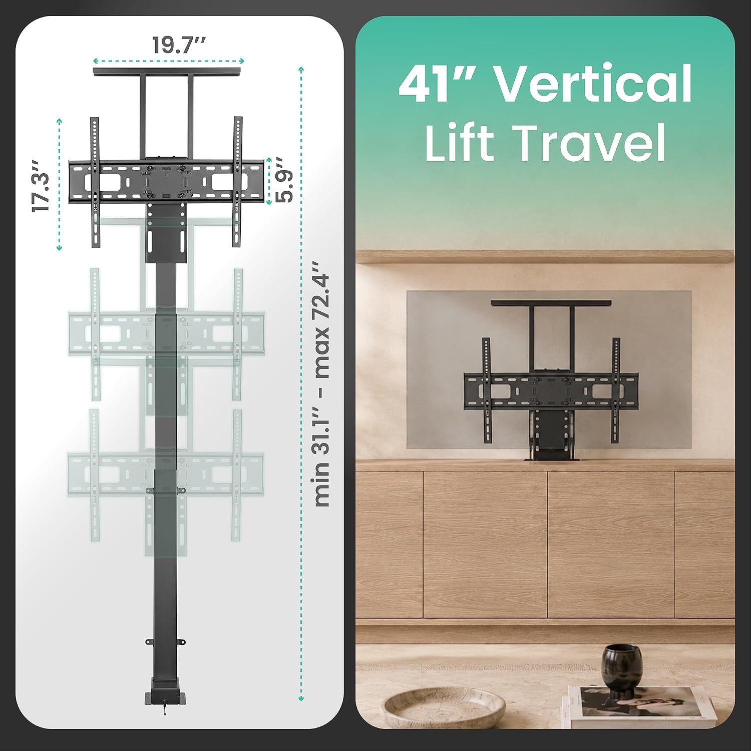 ynVISION.DESIGN Motorized TV Lift Mount for 37"-77" TV's | Vertical Lift Motor TV Stand with RF Remote and Smart Phone Control via WiFi